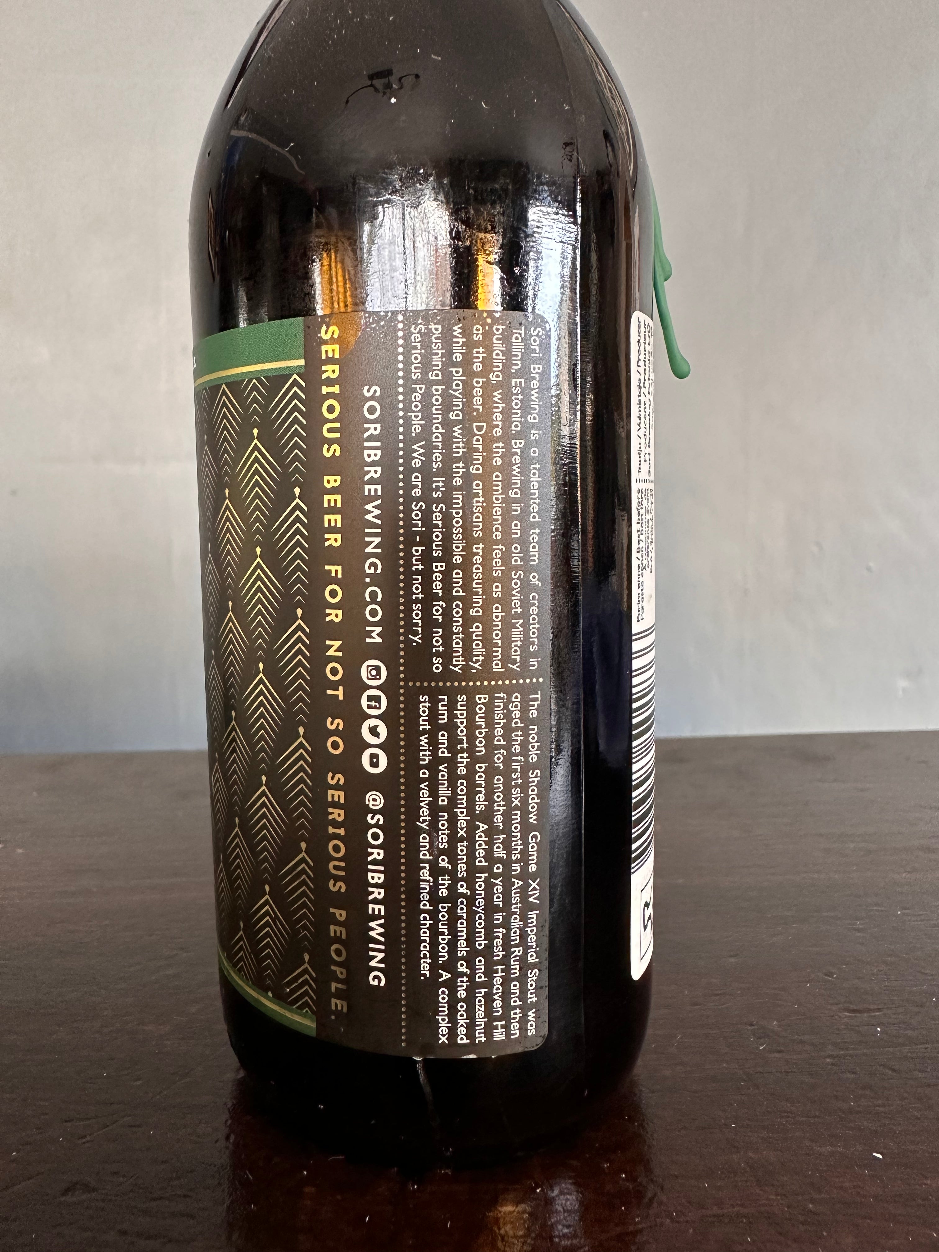Sori Brewing Shadow Game XIV Heaven Hill Bourbon and Australian Rum Barrel Aged Imperial Stout with Honeycomb and Hazelnut 13.1%